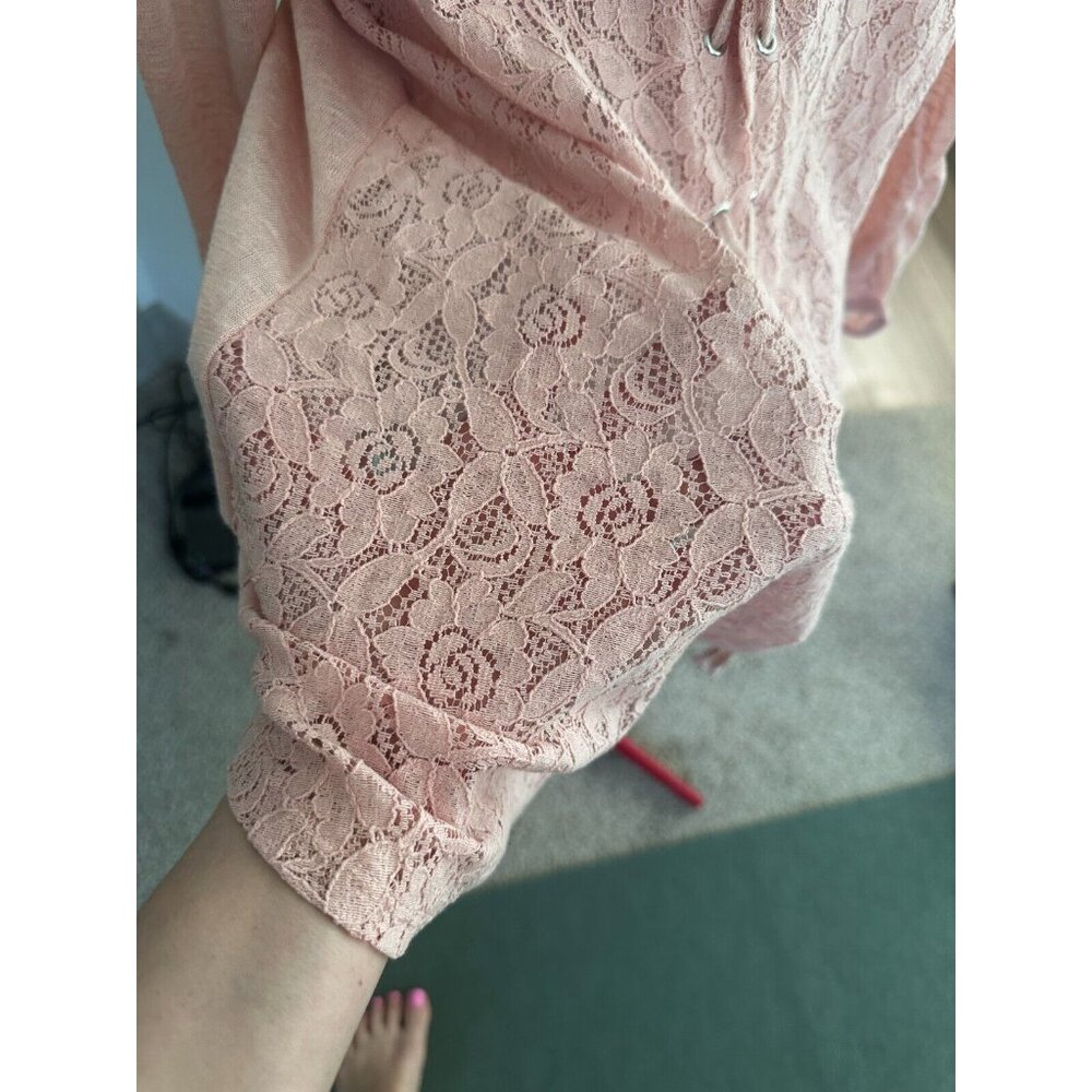 August silk Open Front Pink Salt Cardigan Lace Back Sz M New - Picture 4 of 9